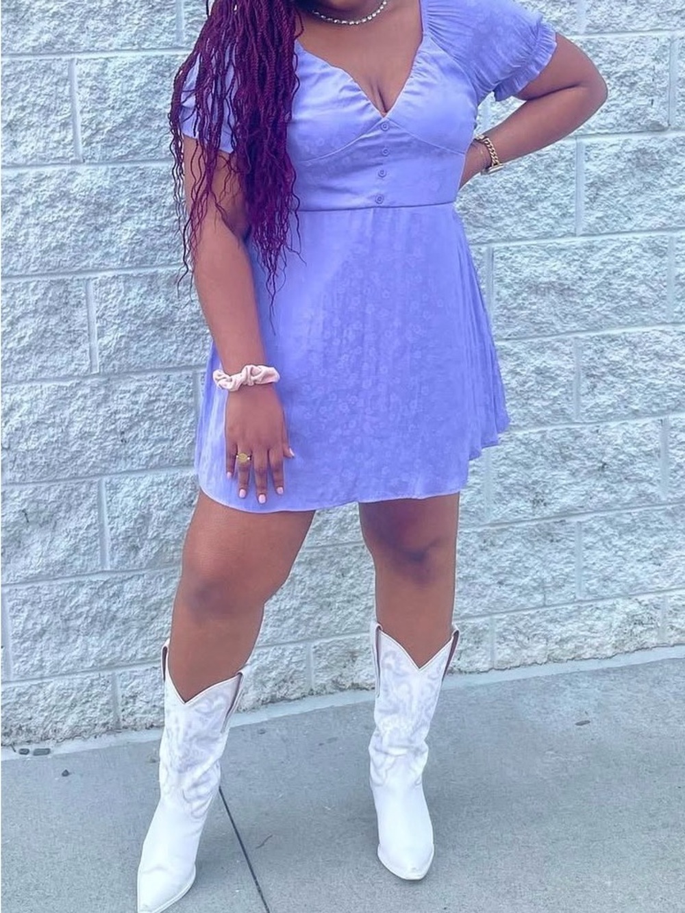 A New Day Lavender Puff-Sleeve V-Neck Mini Dress